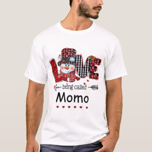 Love being called Momo Snowman Christmas Red Plaid T-Shirt