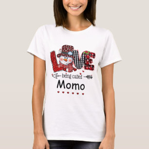 Love being called Momo Snowman Christmas Red Plaid T-Shirt