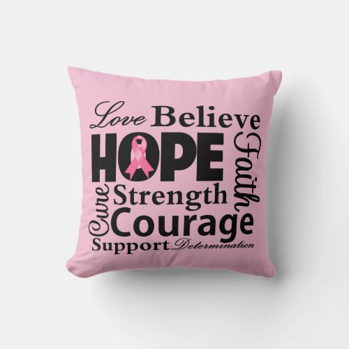 Love Believe Hope Typographic  _ Breast Cancer Throw Pillow