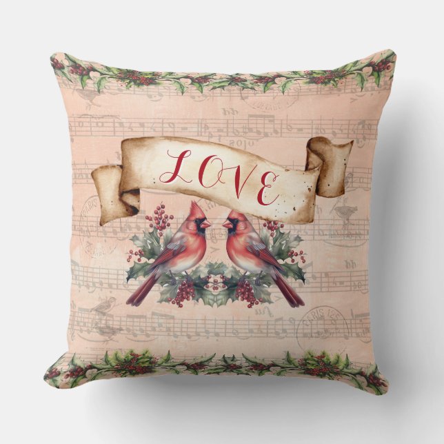 Love, Bells, Music & Paris Postmark Throw Pillow (Front)