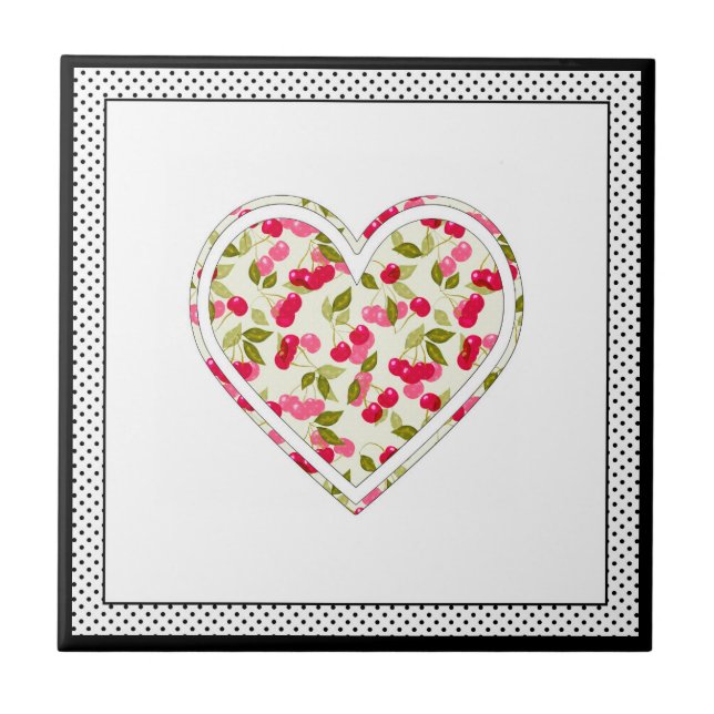 Love, berries, cherry ceramic tile (Front)