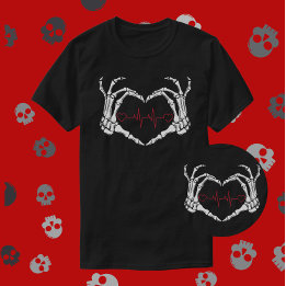 Love Beyond Skull Heart Hands with Heartbeat T-Shirt
