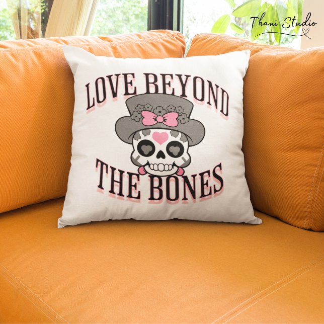 Love Beyond The Bones Valentine Modern Retro Skull Throw Pillow (Creator Uploaded)