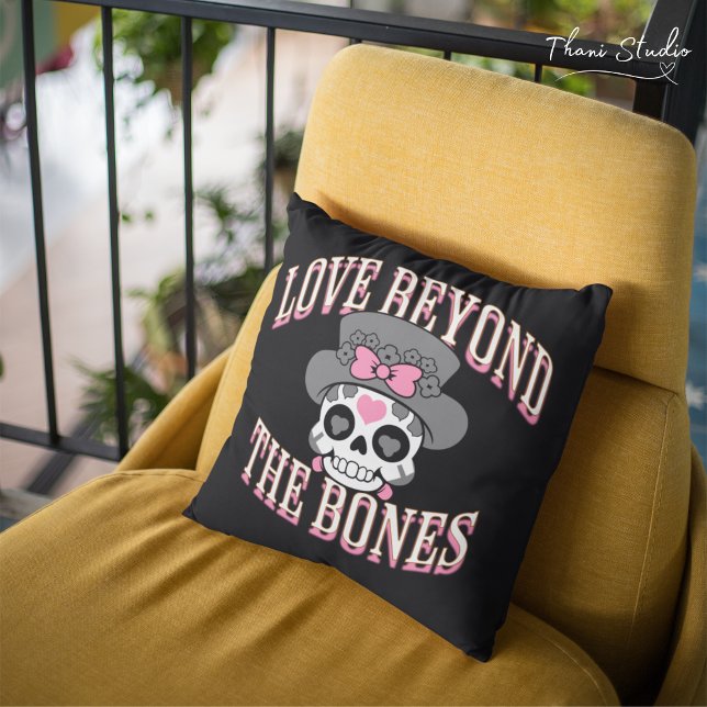 Love Beyond The Bones Valentine Modern Retro Skull Throw Pillow (Creator Uploaded)