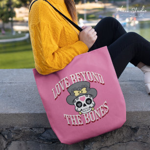 Love Beyond The Bones Valentine Modern Retro Skull Tote Bag