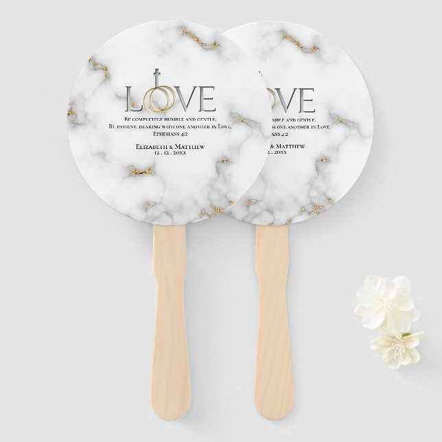 Love Bible Scripture Verse Ephesians 4:2 Marble Hand Fan (Front and Back)