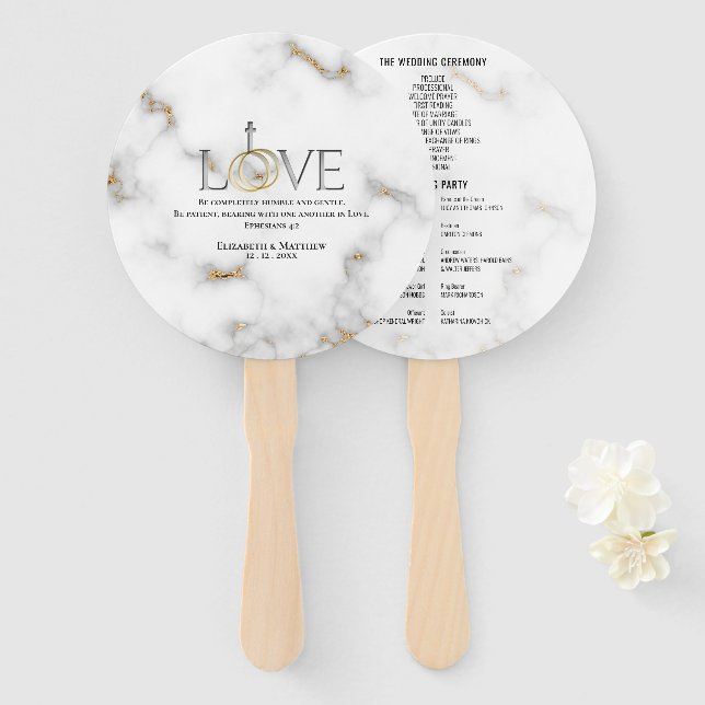 Love Bible Scripture Verse Ephesians 4:2 Marble Hand Fan (Front and Back)