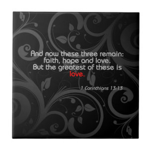 Love Bible Verse, Black/Red Ceramic Tile