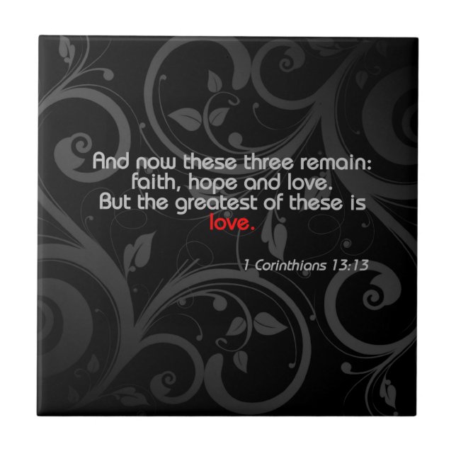 Love Bible Verse, Black/Red Ceramic Tile (Front)