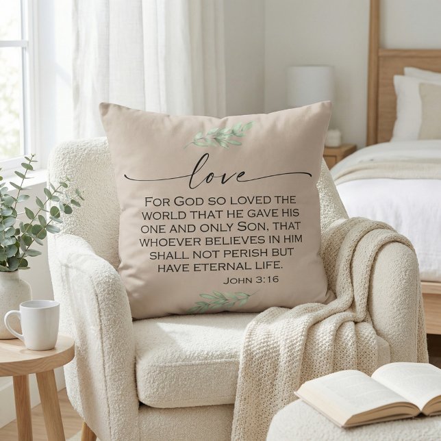 Love Bible Verse from John 3:16 Throw Pillow (Creator Uploaded)