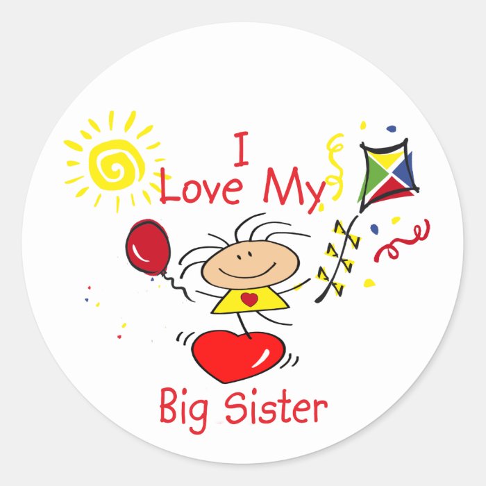 Love Big Sister Stick Figure Girl Stickers