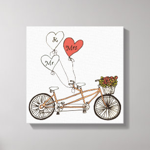 Love bike Mr & Mrs wrapped canvas Print