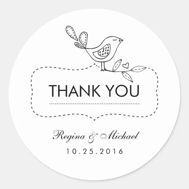 Love Bird And Tree Wedding Favor Thank You Sticker Zazzle