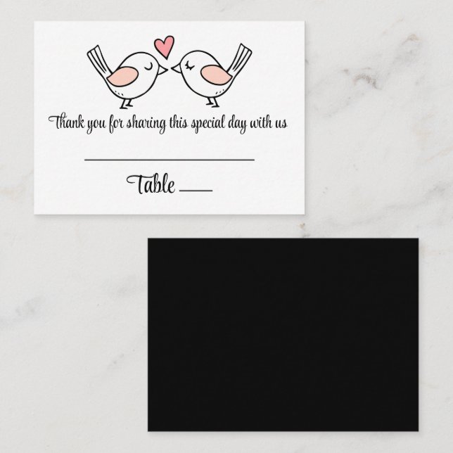 Love Bird Black White Lovebirds Wedding Escort Place Card (Front/Back)