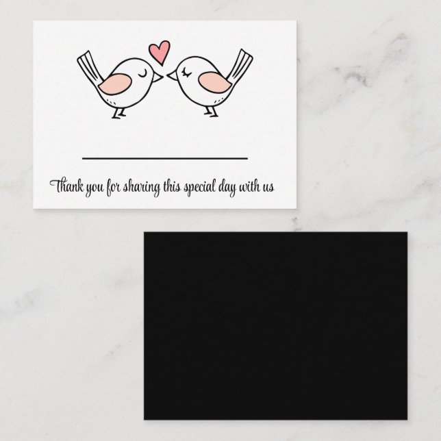 Love Bird Black White Lovebirds Wedding Place Card (Front/Back)