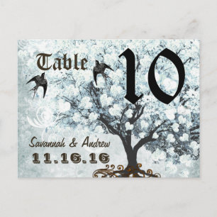Love Bird Blue Table Number Heart Leaf Tree