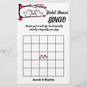 Love Bird Bridal Shower Bingo Game Card Flyer