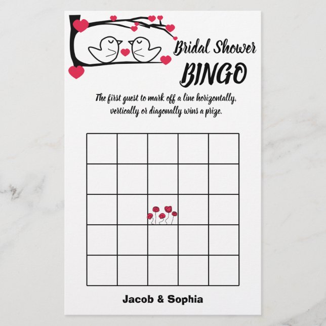 Love Bird Bridal Shower Bingo Game Card Flyer (Front)