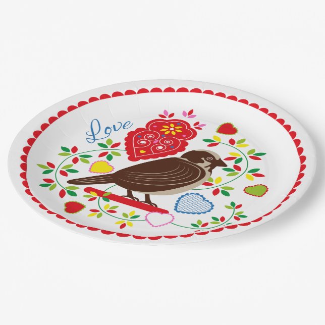 Love bird embroidery paper plates (Angled)
