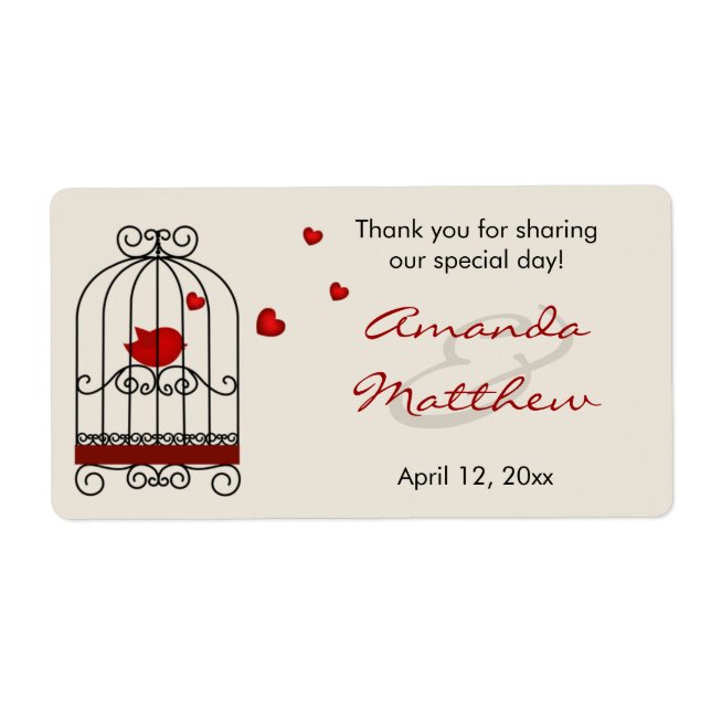 Love Bird in Birdcage Wedding Favor Labels (Front)