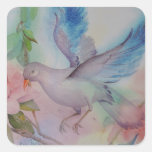 Love Bird in Blue and Pink Square Sticker