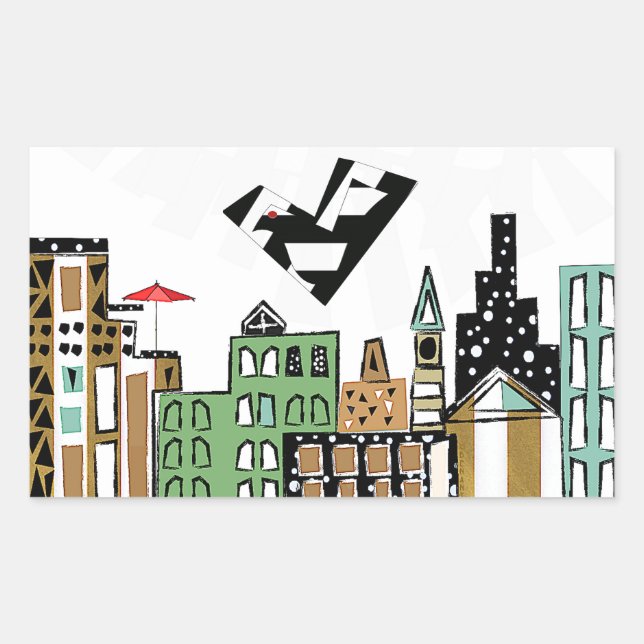 LOVE BIRD IN THE CITY  RECTANGULAR STICKER (Front)