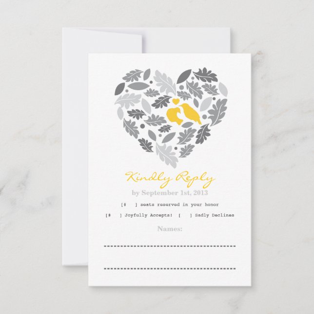 Love Bird Leaf and Heart RSVP Card (Front)