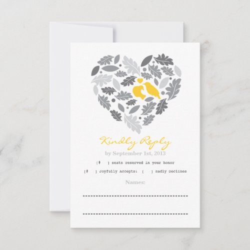 Love Bird Leaf and Heart RSVP Card