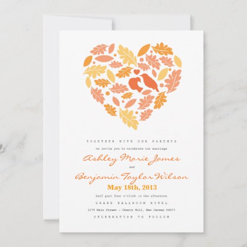 Love Bird Leaf and Heart Wedding Invitation