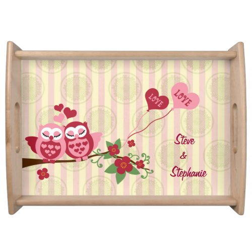 Love Bird Owls Wedding Anniversary Serving Tray