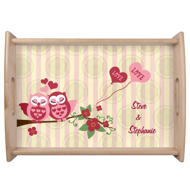 Love Bird Owls Wedding Anniversary Serving Tray (Front)