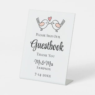 Love Bird Pink Black Lovebirds Wedding Guestbook Pedestal Sign