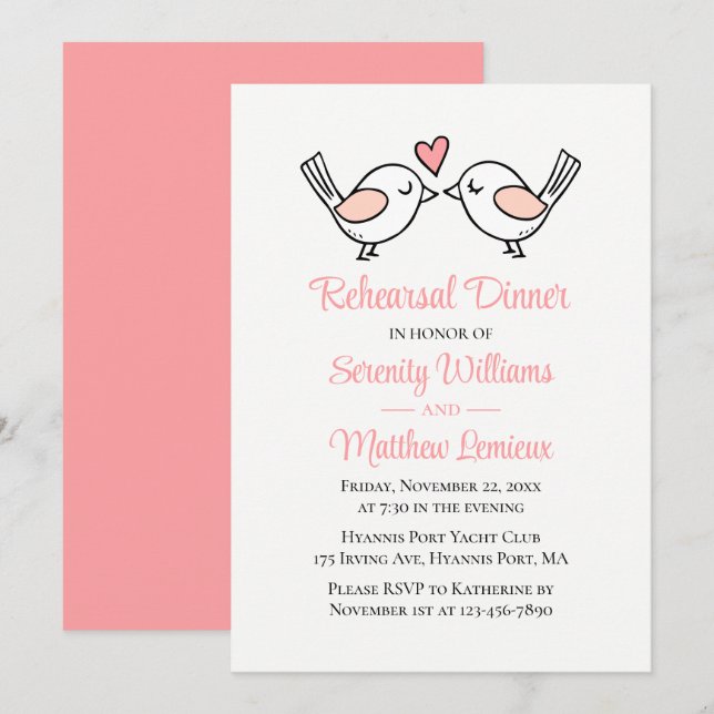 Love Bird Pink Lovebirds Wedding Rehearsal Dinner  Invitation (Front/Back)