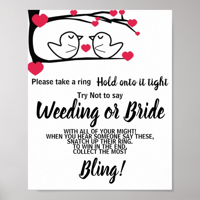 Love Bird Put a Ring on Bridal Shower Game Sign (Front)