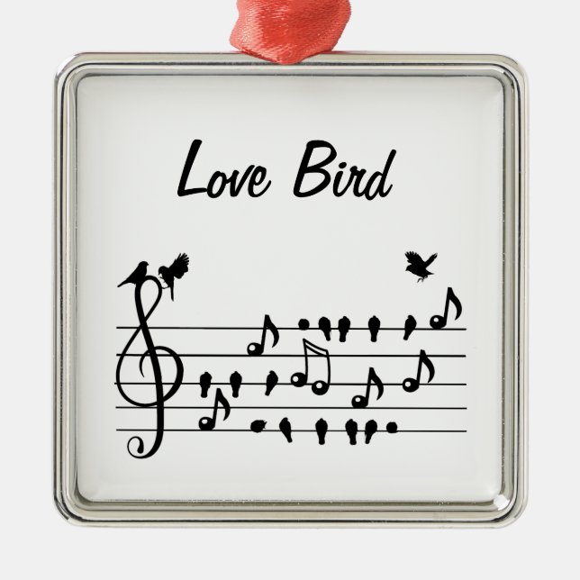 Love Bird Songbirds on Sheet Music Black White Art Metal Ornament (Front)