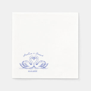 Love Bird Swans Hand Drawn Napkins, Personalized Napkins