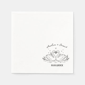 Love Bird Swans Hand Drawn Napkins, Personalized Napkins