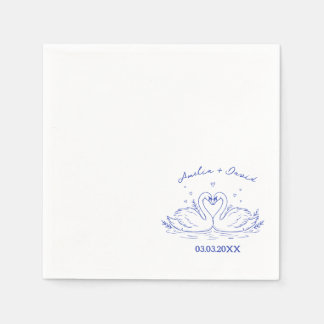 Love Bird Swans Hand Drawn Napkins, Personalized Napkins