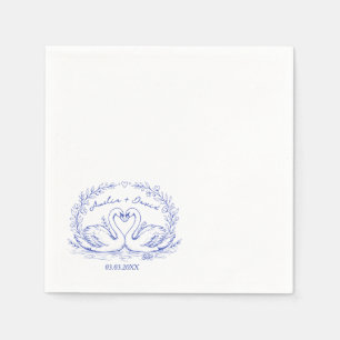Love Bird Swans Hand Drawn Napkins, Personalized Napkins