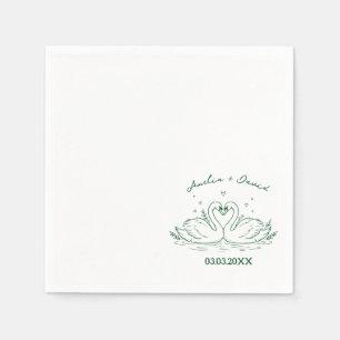 Love Bird Swans Hand Drawn Napkins, Personalized Napkins
