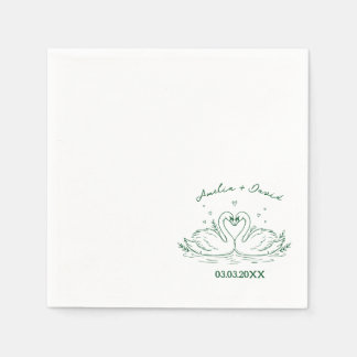 Love Bird Swans Hand Drawn Napkins, Personalized Napkins