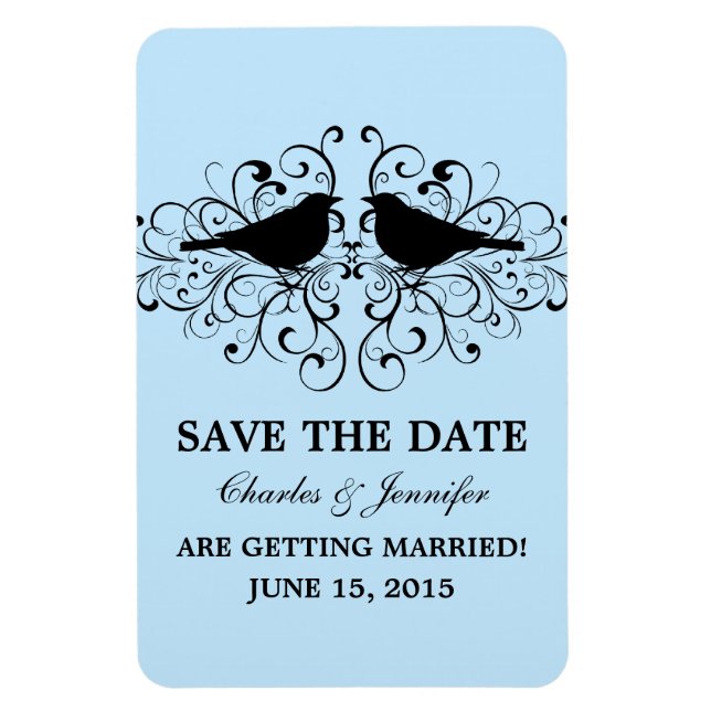 Love Bird Swirls Save the Date Magnet, Blue Magnet (Vertical)
