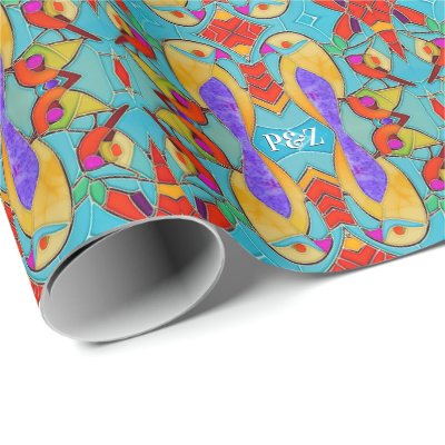 Love Bird Theme Painted Mosaic Tiles custom  Wrapping Paper