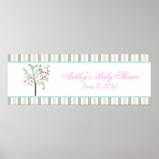 Love Bird Tree Stripes Baby Shower Banner Poster