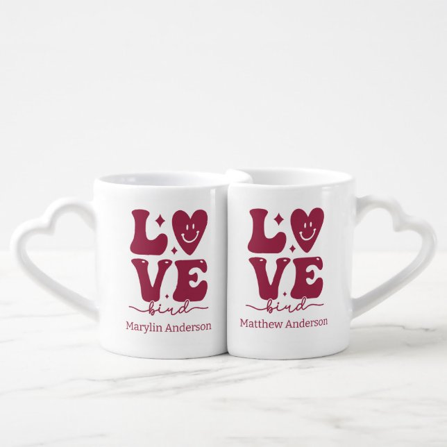 LOVE BIRD VALNTINE GLITTER DRIP CUSTOM COFFEE MUG SET (Front Nesting)