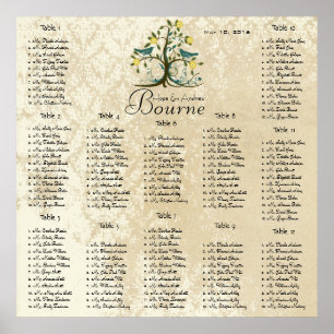 Love Bird Vintage Damask Seating Chart 12 Tables