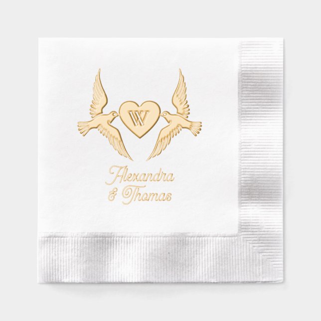 Love Birds 1 Initial Heart Monogram Couple Name Foil Napkins (Front)
