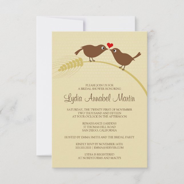 Love Birds 3.5" x 5" Bridal Shower Invitation (Front)