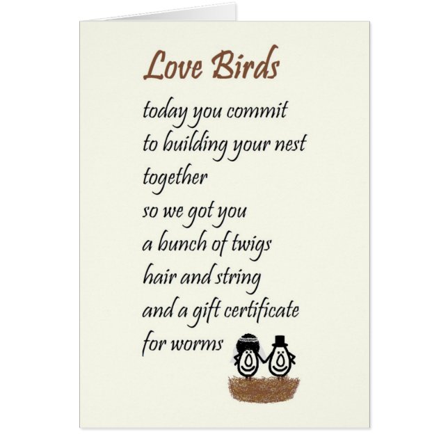 Love Birds - a funny wedding poem Cards (Front)