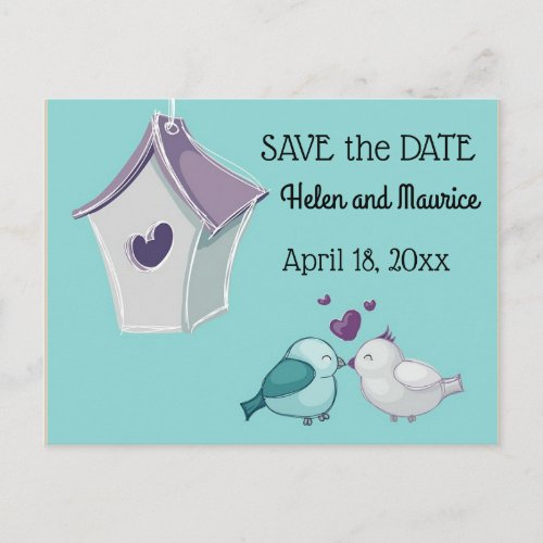 Love Birds and Birdhouse Save The Date Announcement Postcard